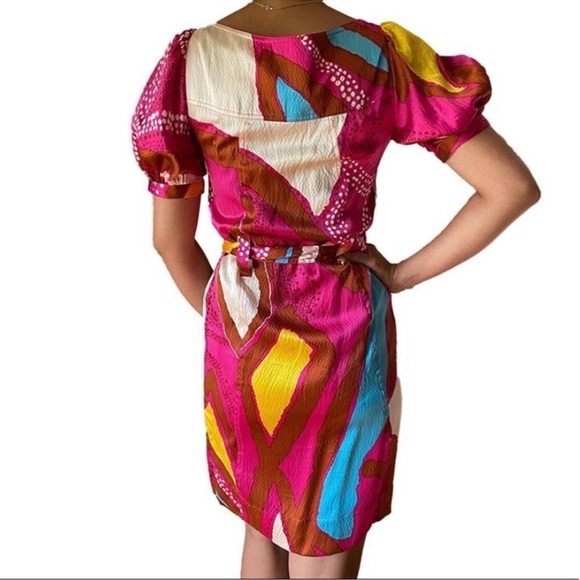 Diane von Furstenberg Silk Margot Belted Mini Dress | Vibrant Abstract Pink - Picture 4 of 11